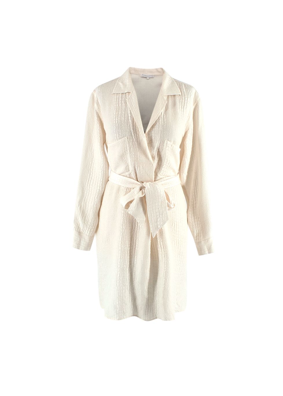 Marie France Van Damme Square Jacquard Pattern Cream Silk Shirt Dress