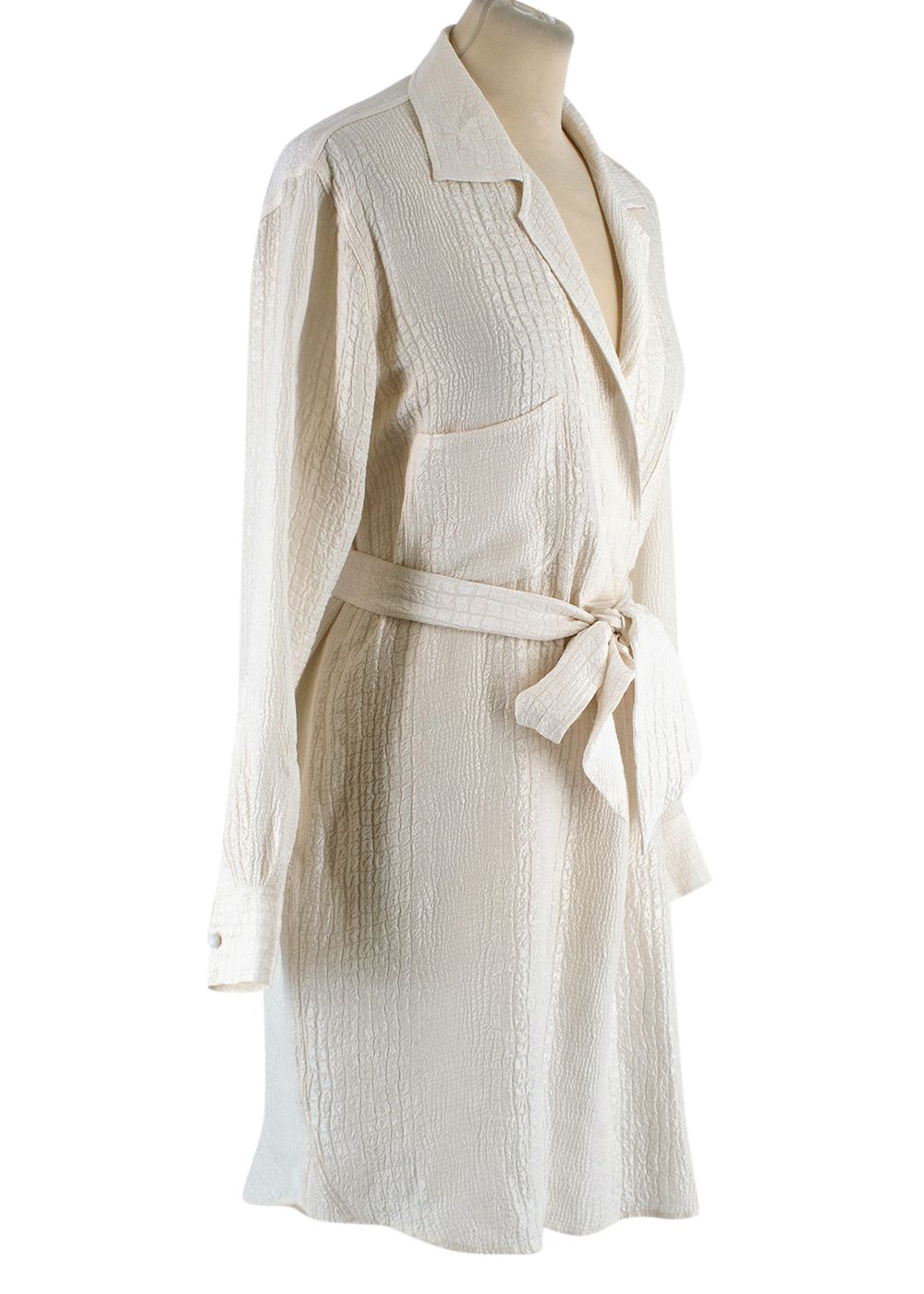 Marie France Van Damme Square Jacquard Pattern Cream Silk Shirt Dress