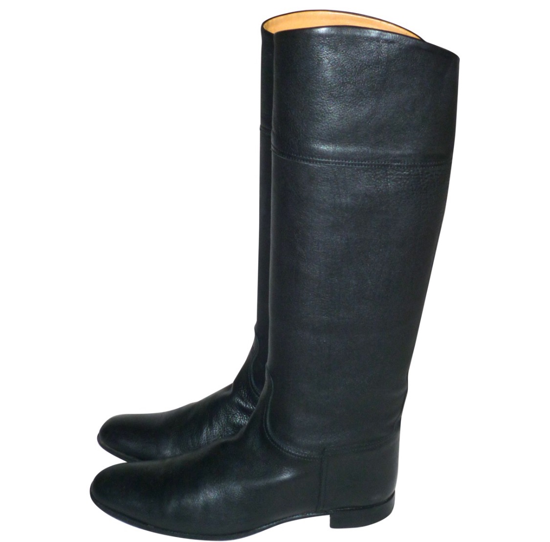 Preowned Hermes Black Leather Riding Boots Size 385