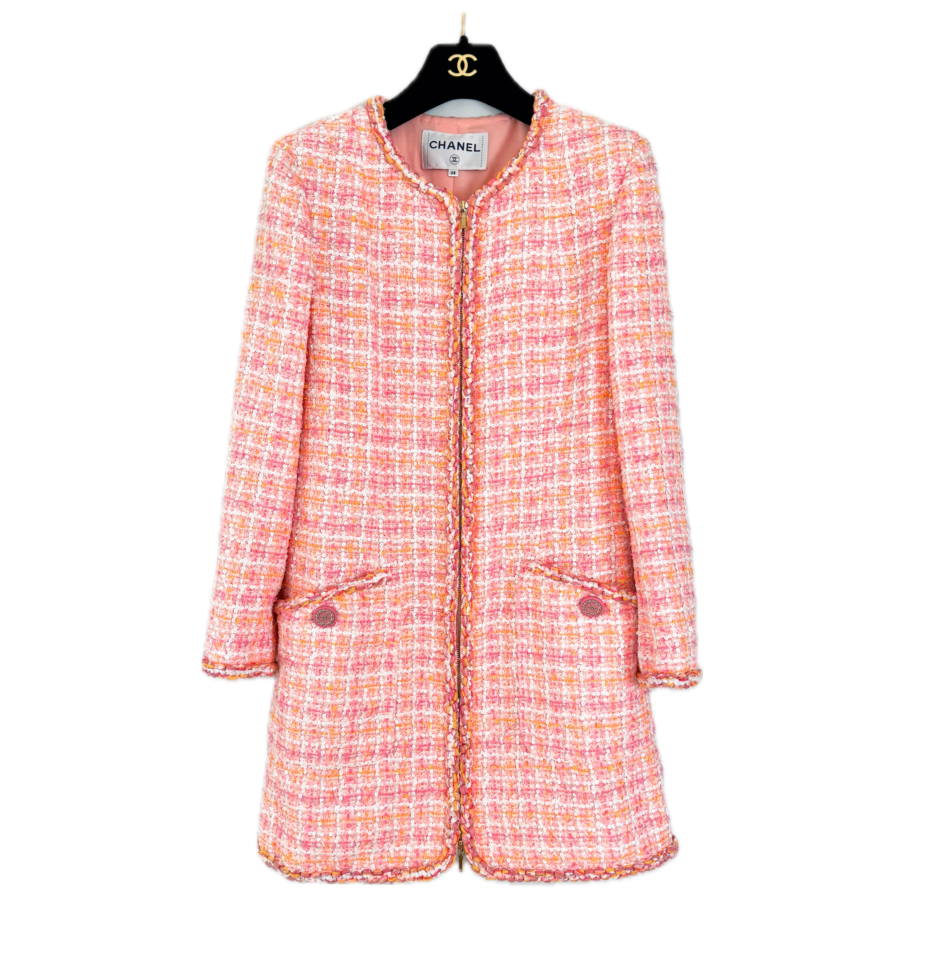 Chanel Runway Cruise La Pausa Collection Pink Coat Size S multi tweed