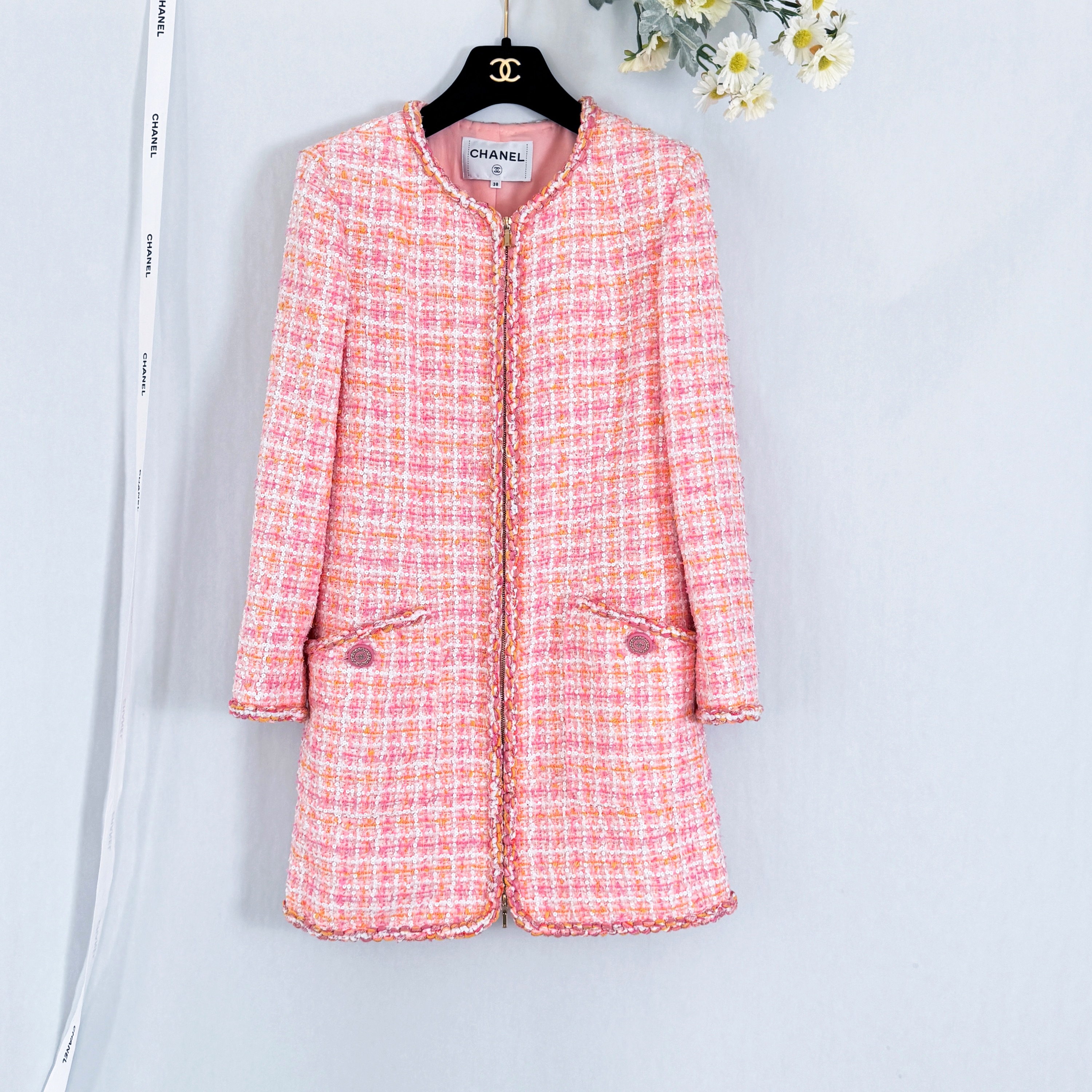 Chanel Runway Cruise La Pausa Collection Pink Coat Size S multi tweed