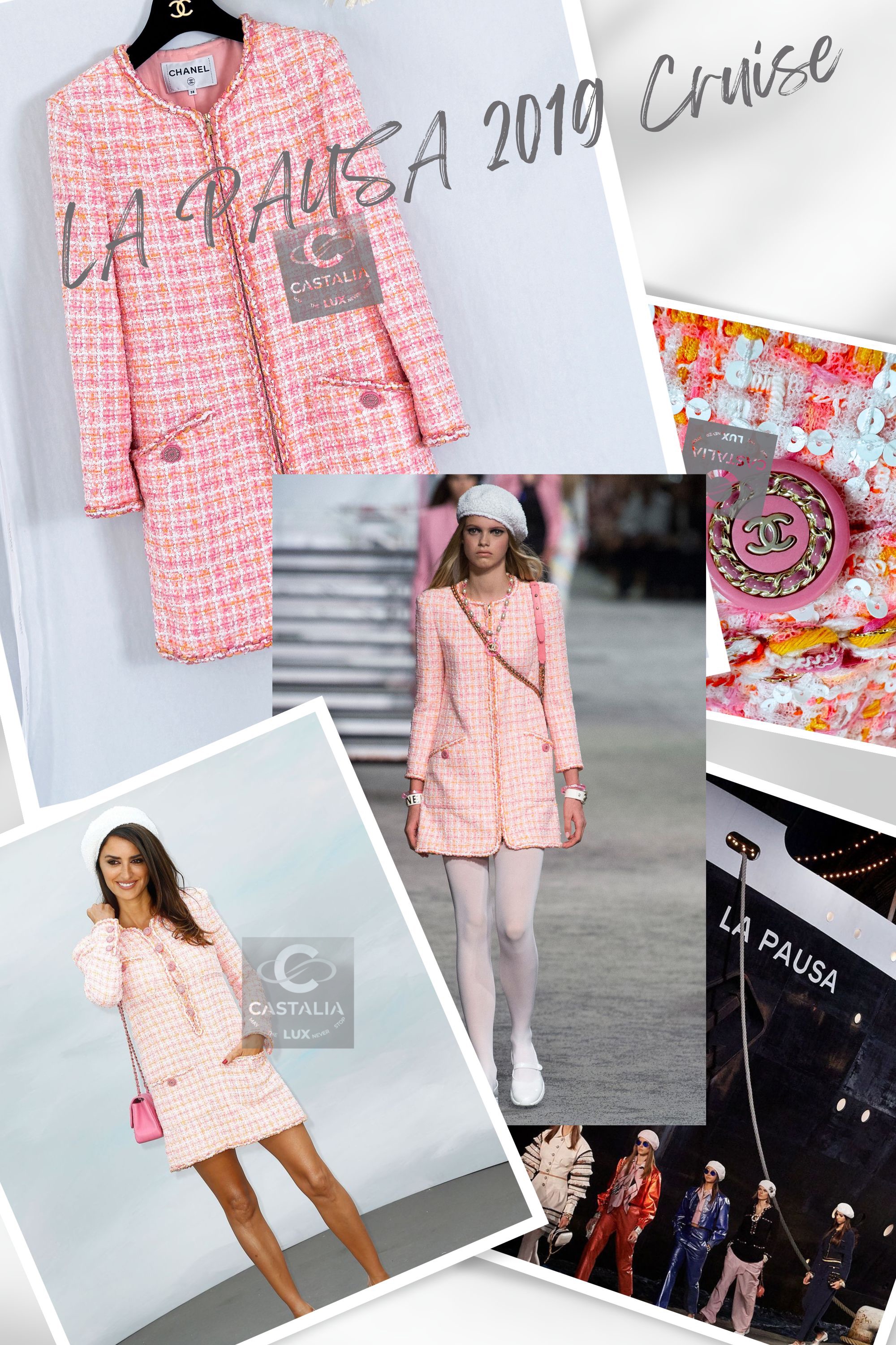 Chanel Runway Cruise La Pausa Collection Pink Coat Size S multi tweed