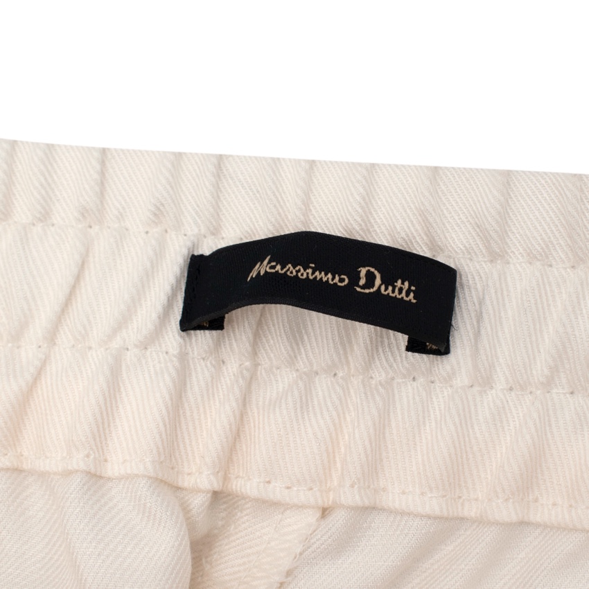 Preowned Massimo Dutti Cream Twill Wide Leg Trousers Beige/Nude linen