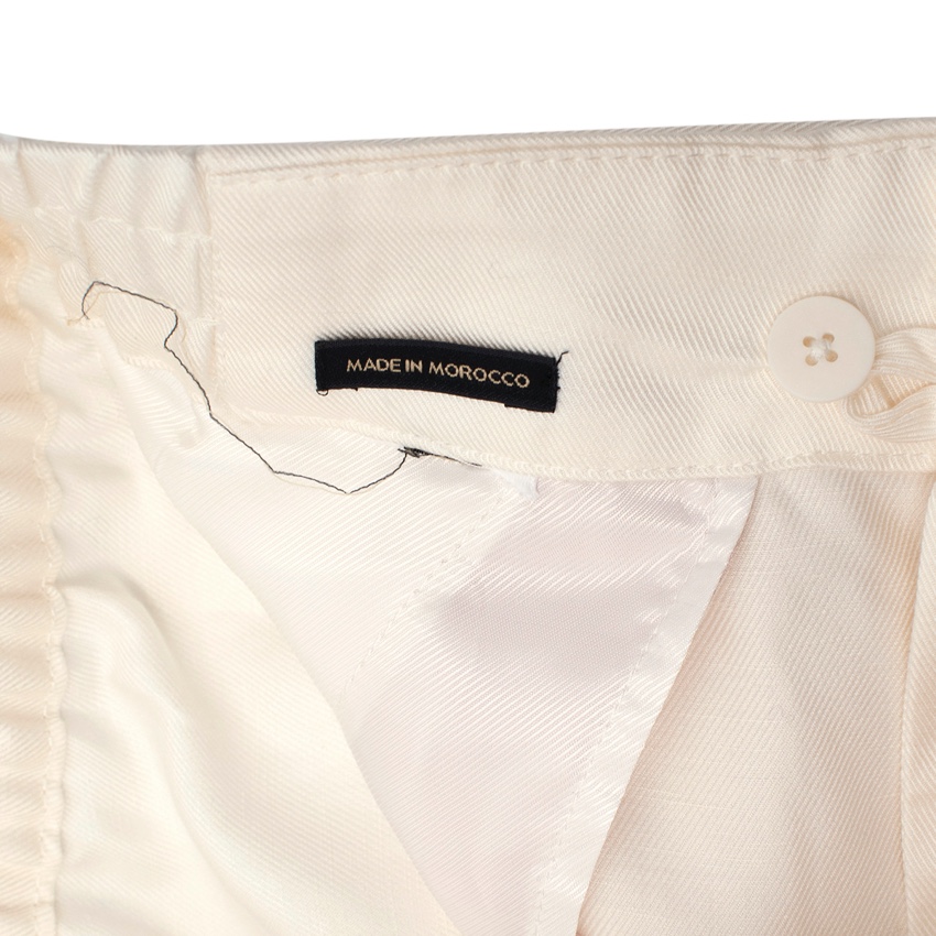 Preowned Massimo Dutti Cream Twill Wide Leg Trousers Beige/Nude linen