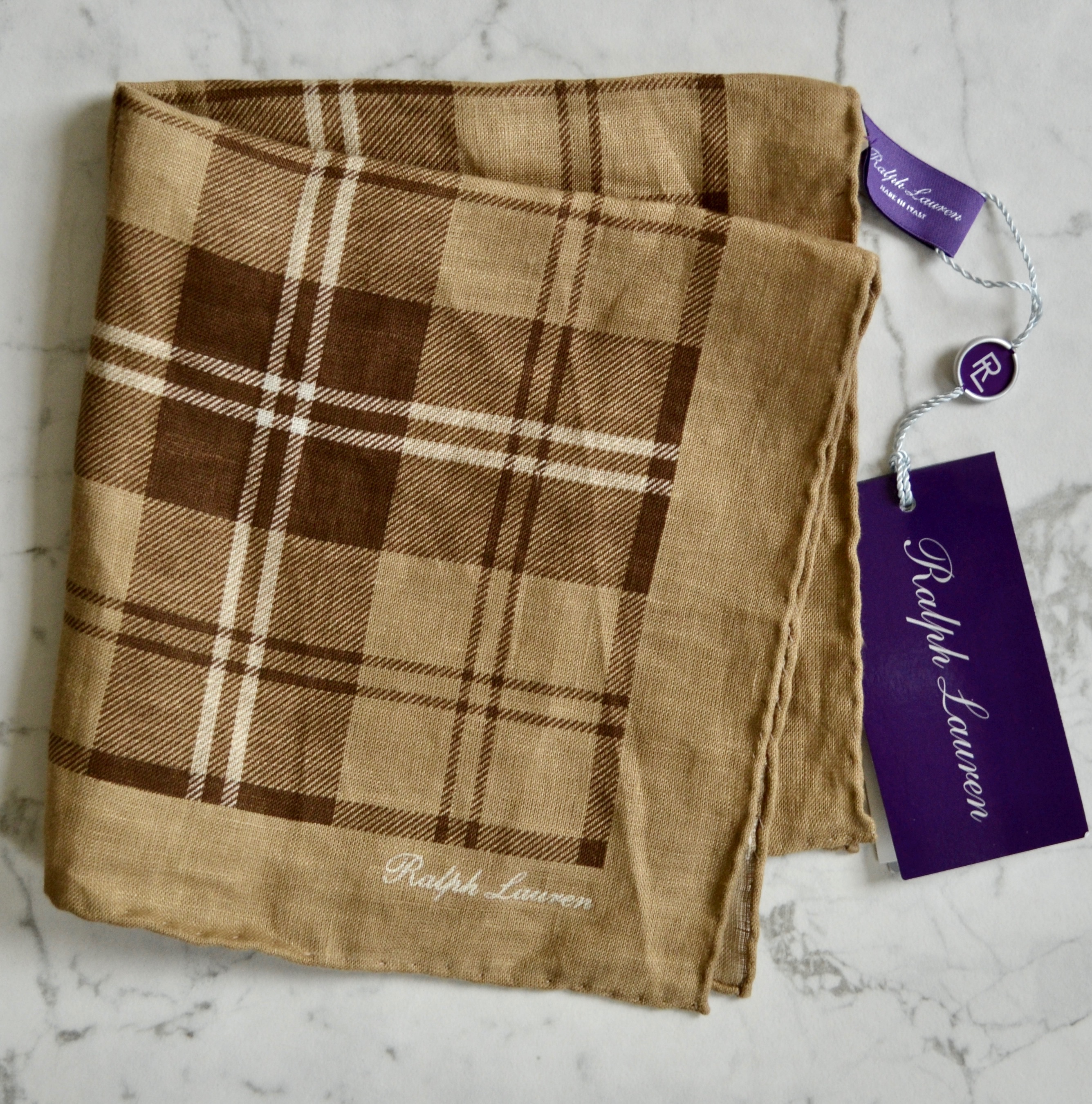 Men's Ralph Lauren Purple Label Brown Check Pocket Square brown/multi linen