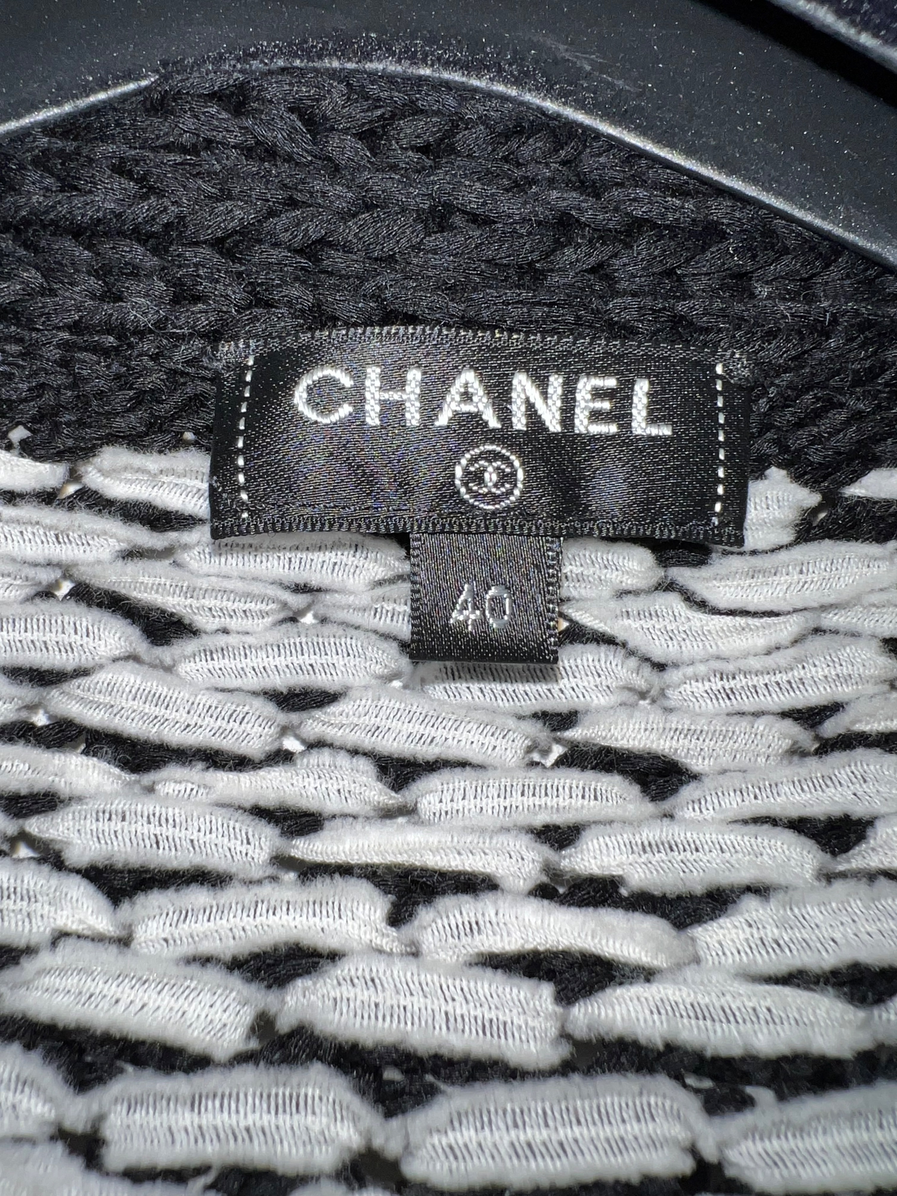 Preowned Chanel Black and White Belted Tweed Cardigan Size L Black/White cotton/polyamid