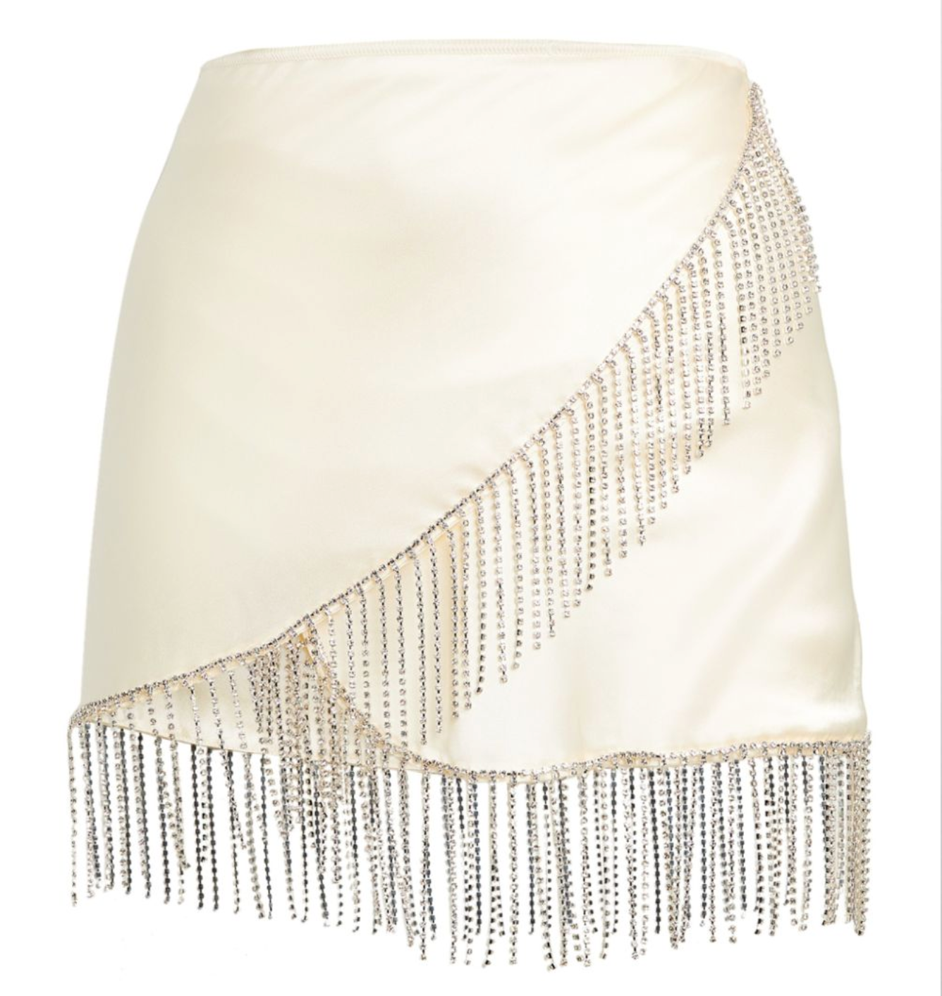 Oseree Cream Satin Crystal Embellished Cover-Up Mini Skirt synthetic