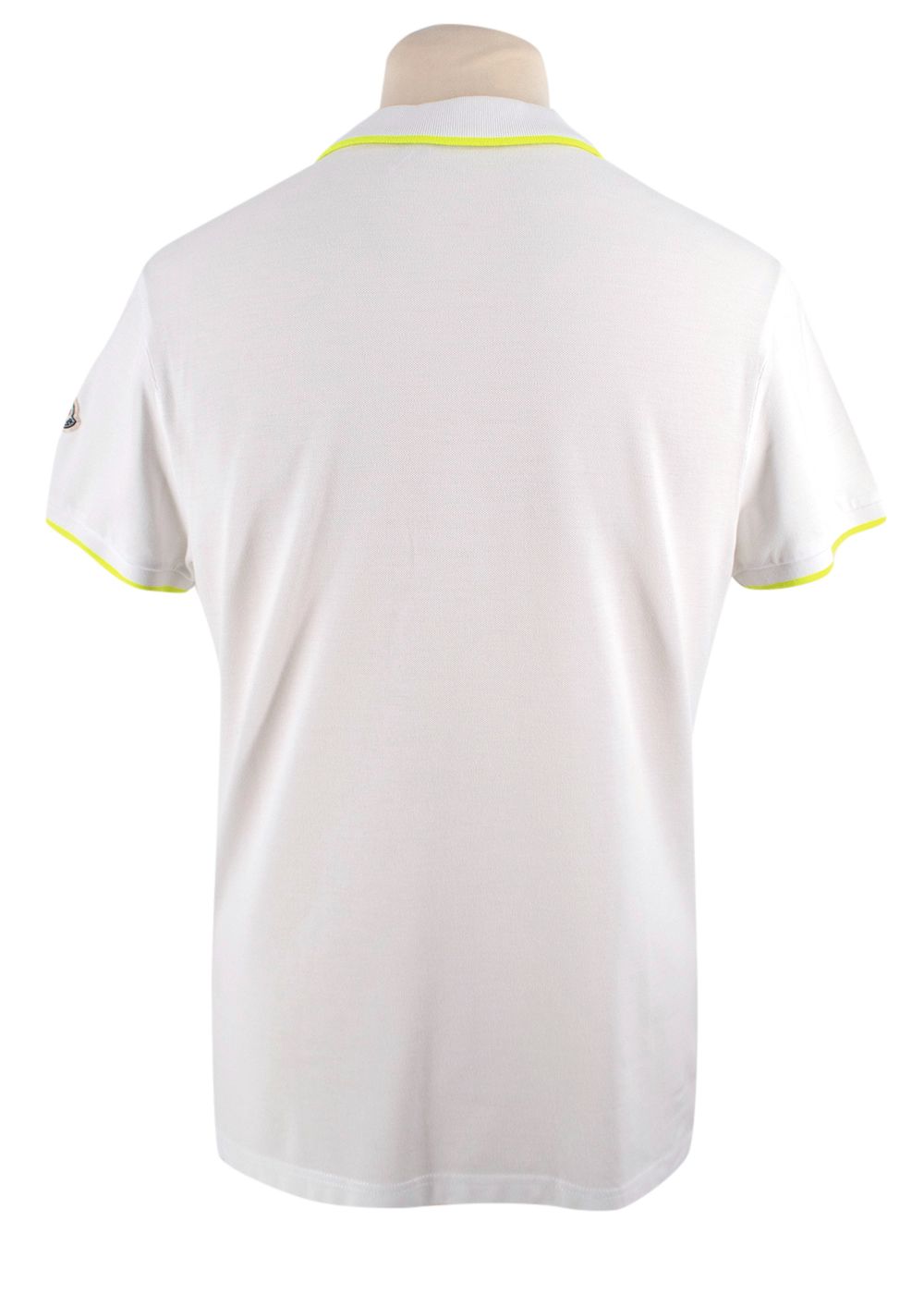 Men's Preowned Moncler White Polo Shirt with Neon Yellow Trim Size XL white yellow cotton