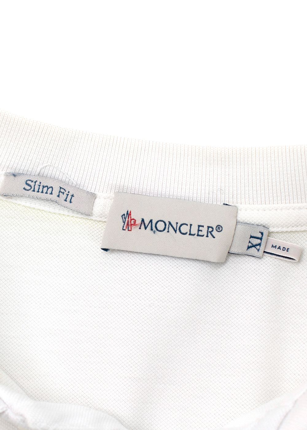 Men's Preowned Moncler White Polo Shirt with Neon Yellow Trim Size XL white yellow cotton