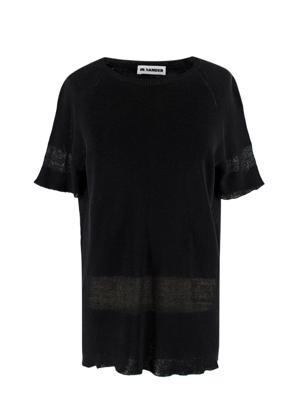 Jil Sander Black Linen Blend Short Sleeve Knit Top Size XL