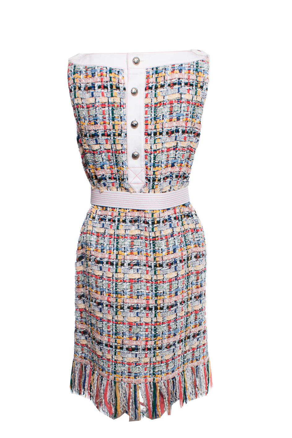 Preowned Chanel Multicoloured Tweed Dress with Fringe Detail Size 42 multicolor print cotton