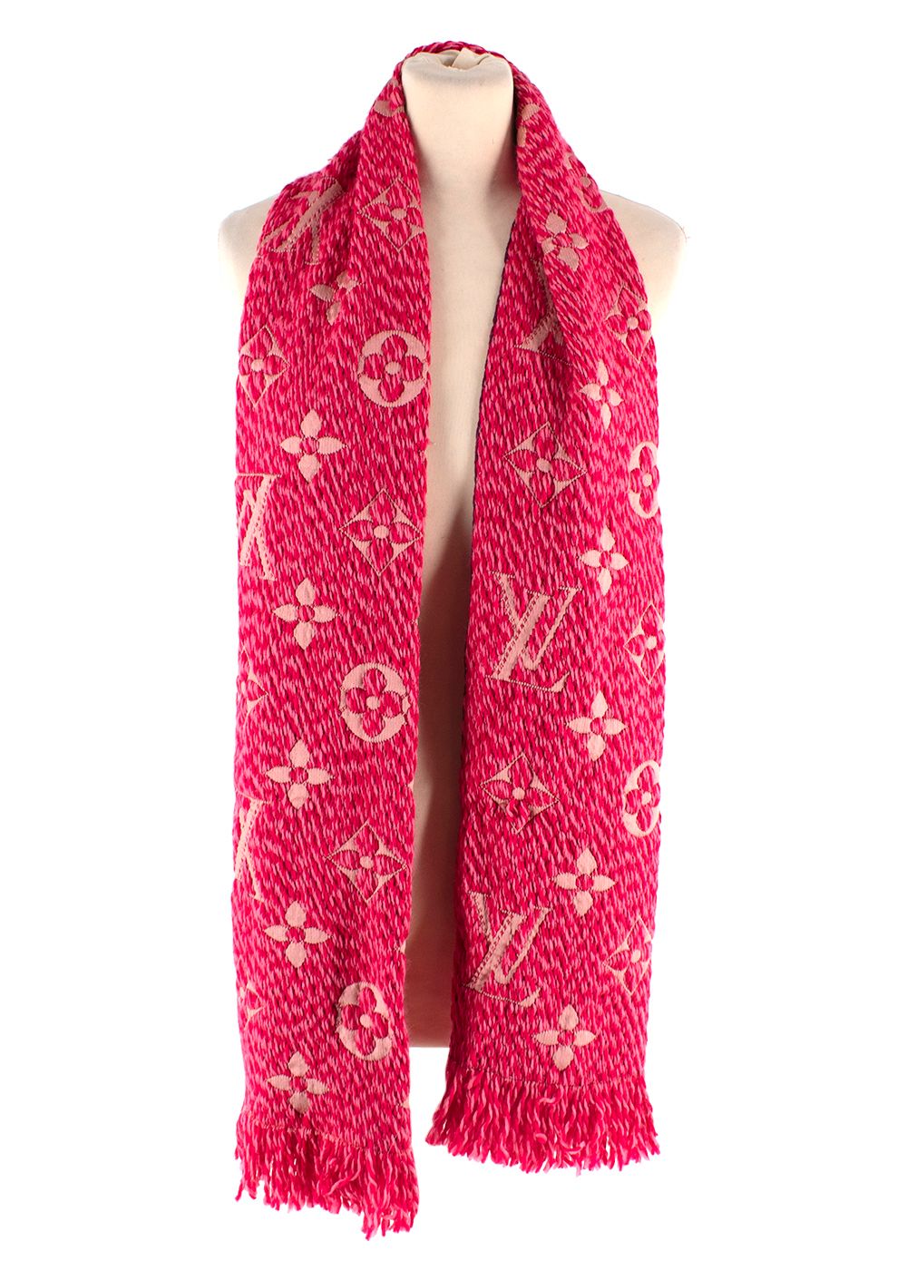 Louis Vuitton Pink Wool Blend Monogram Print Scarf wool/silk