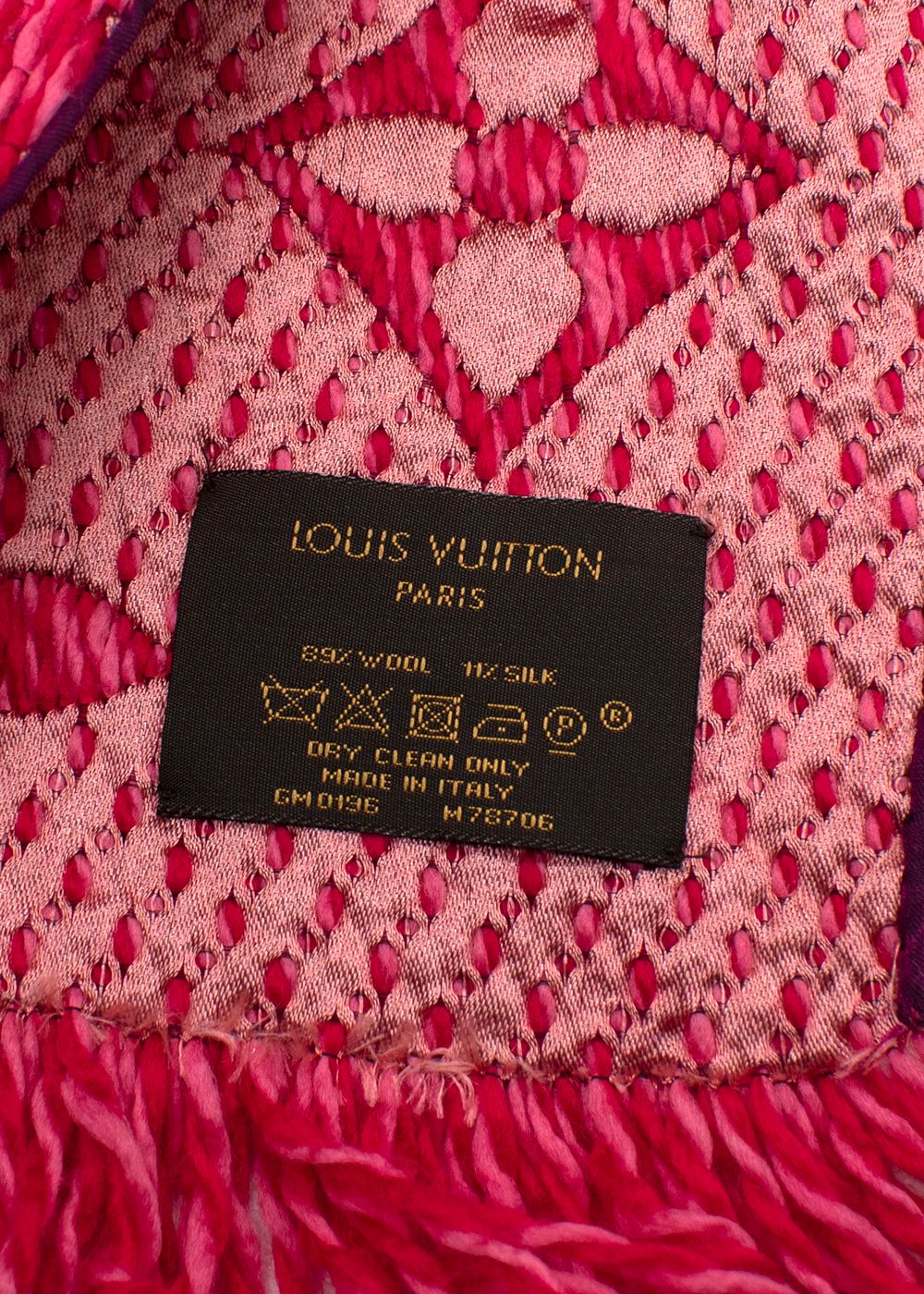 Louis Vuitton Pink Wool Blend Monogram Print Scarf wool/silk