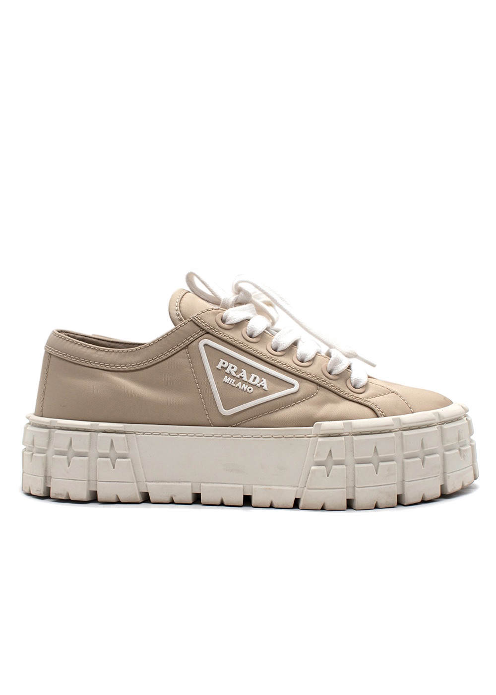 Preowned Prada Beige Nylon Platform Trainer Size 38 recycyled polyester