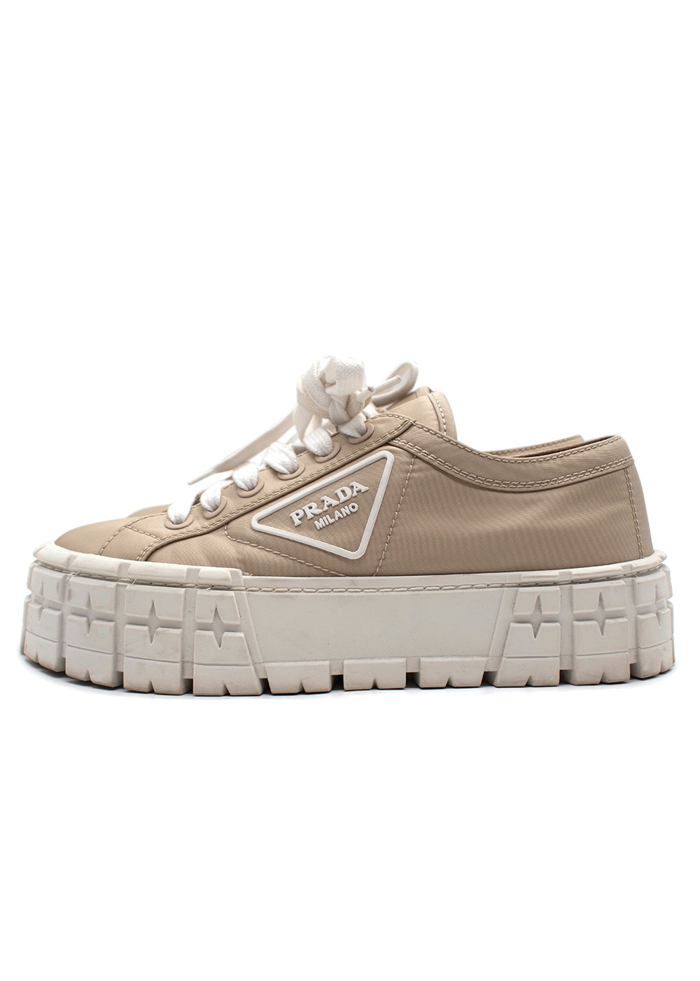 Preowned Prada Beige Nylon Platform Trainer Size 38 recycyled polyester