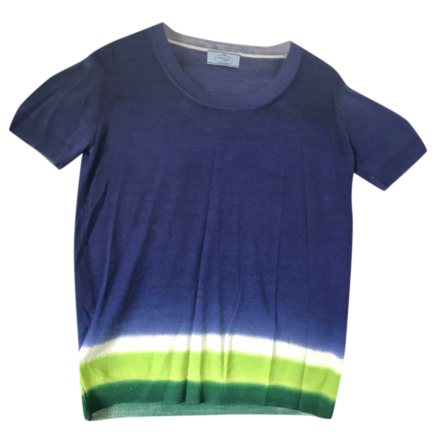 Preowned Prada Blue Tie-Dye Hem T-Shirt Size M silk