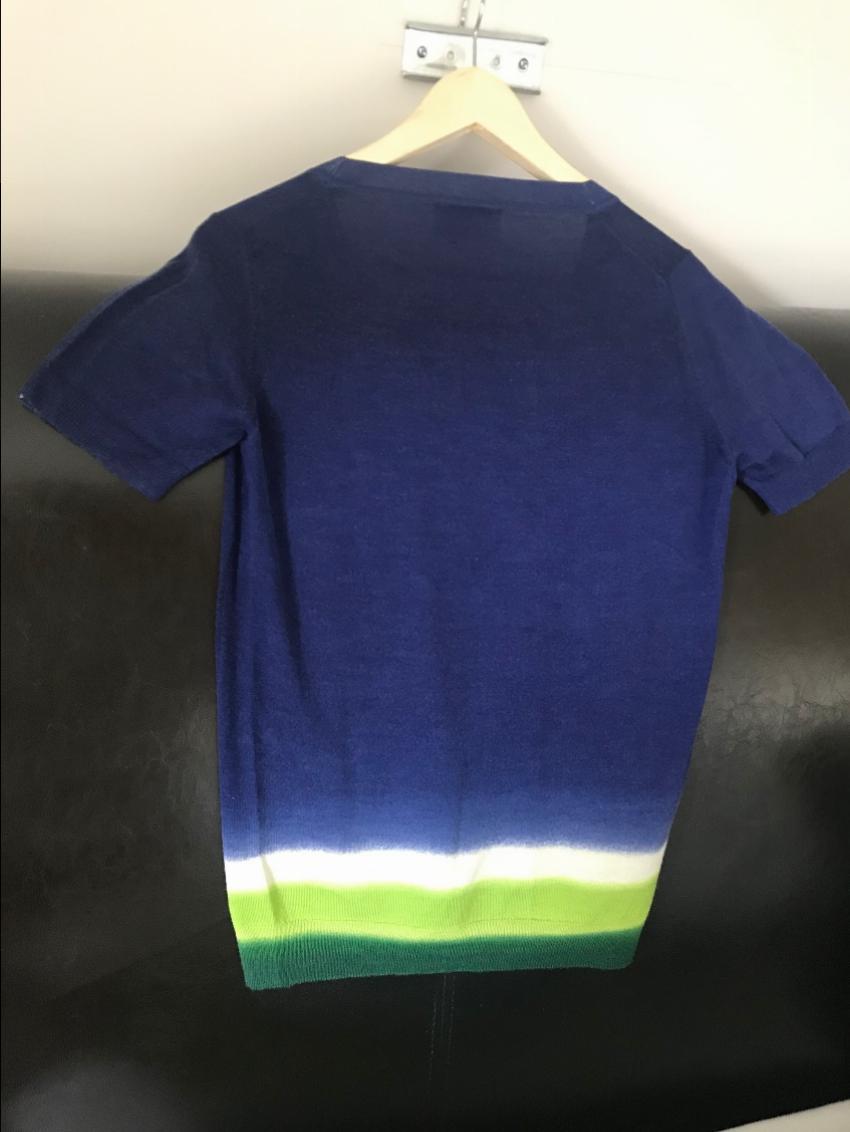 Preowned Prada Blue Tie-Dye Hem T-Shirt Size M silk