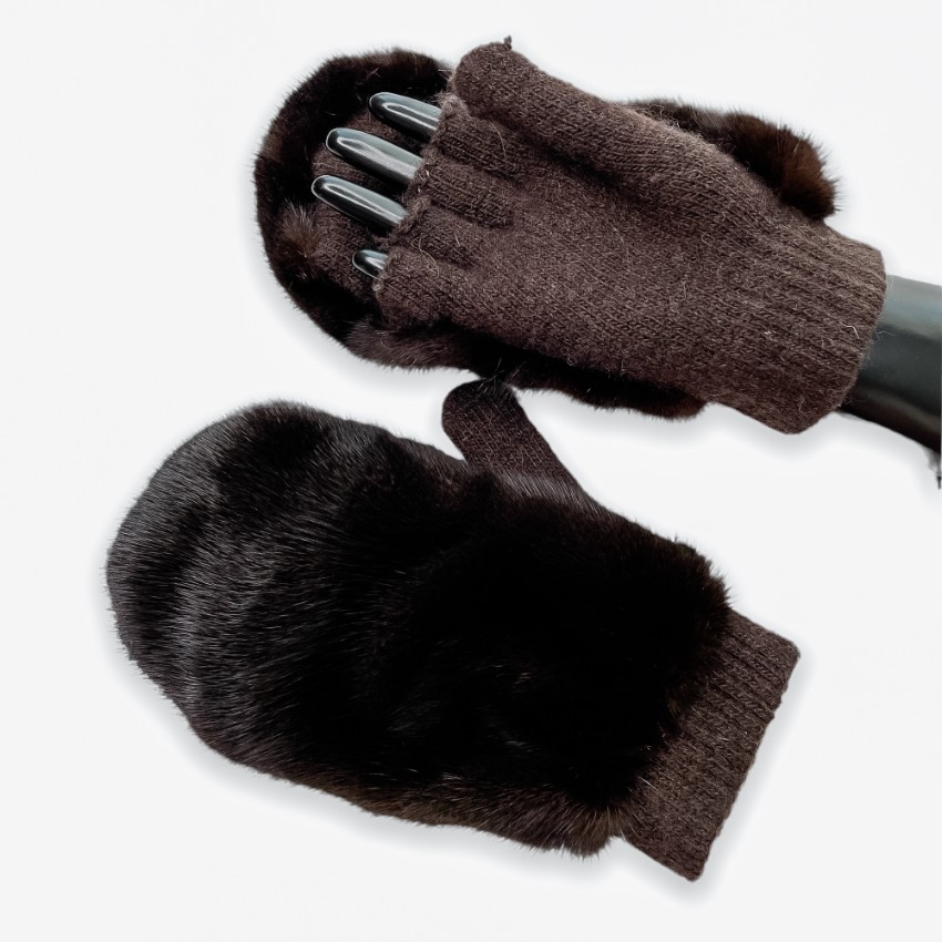 FurbySD mahogany mink  cashmere mittens Tan/Brown