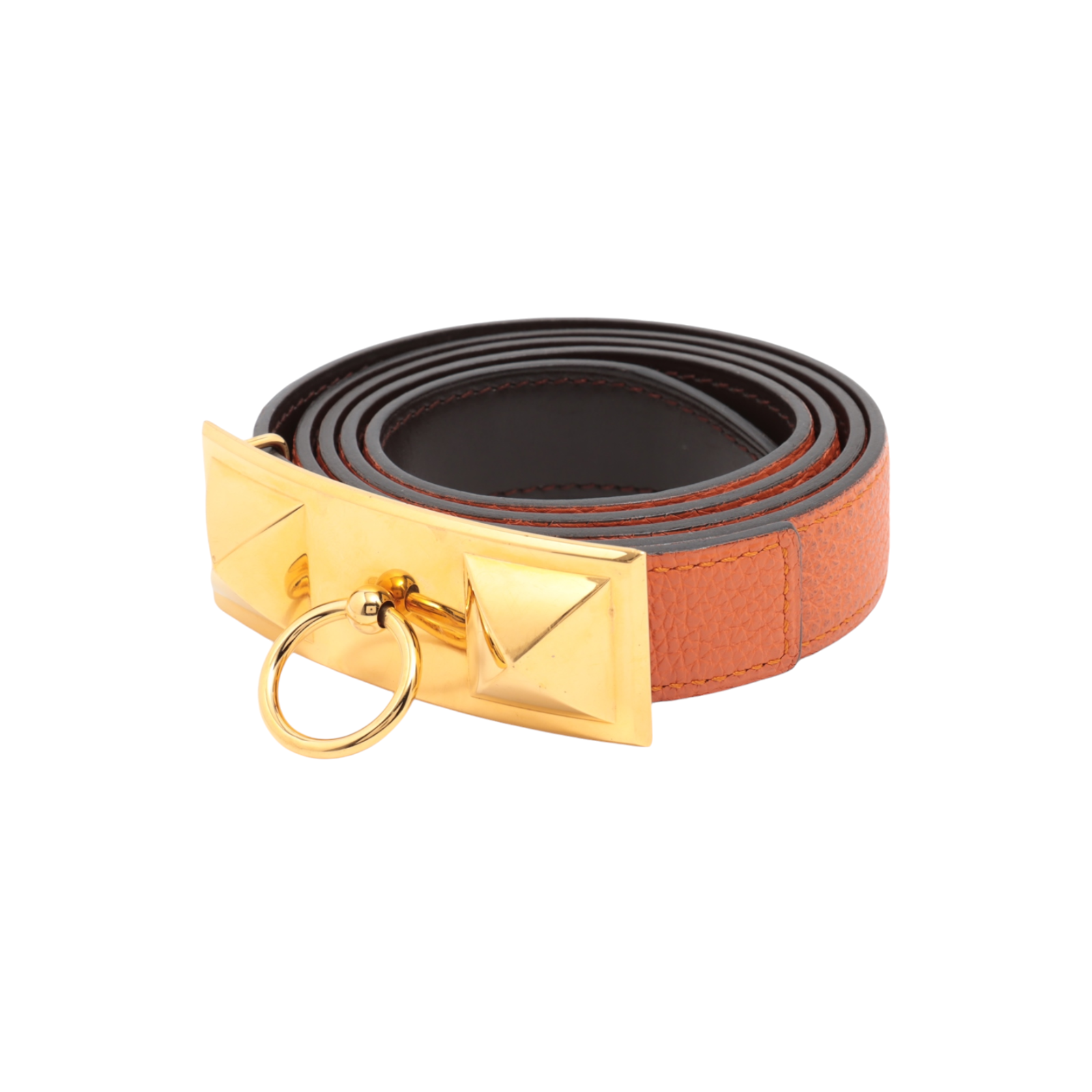 Preowned Hermes Feu Togo 24mm Sydney Belt goldorange leather