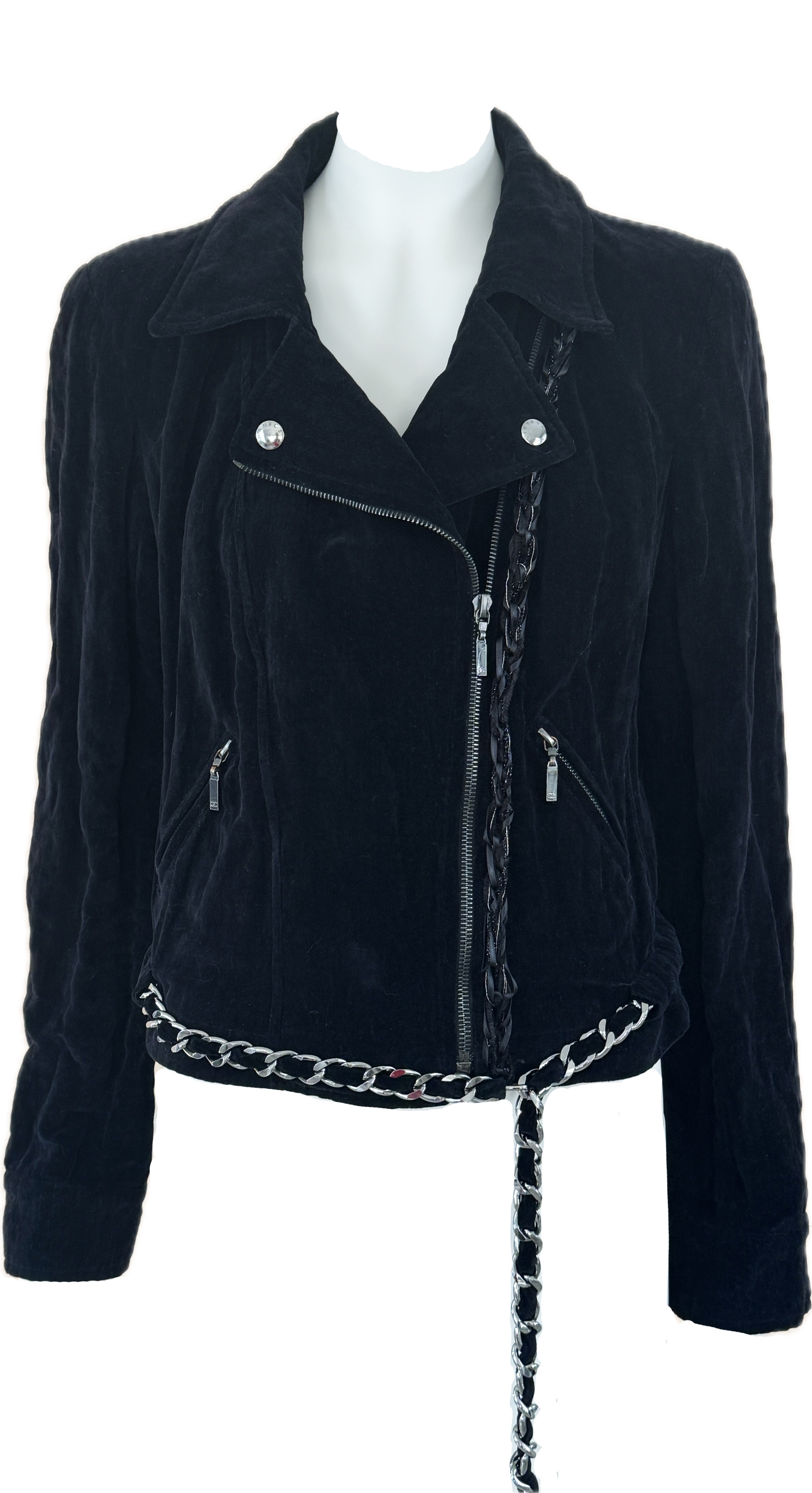 Chanel Black Suede Biker Jacket Size S velvet