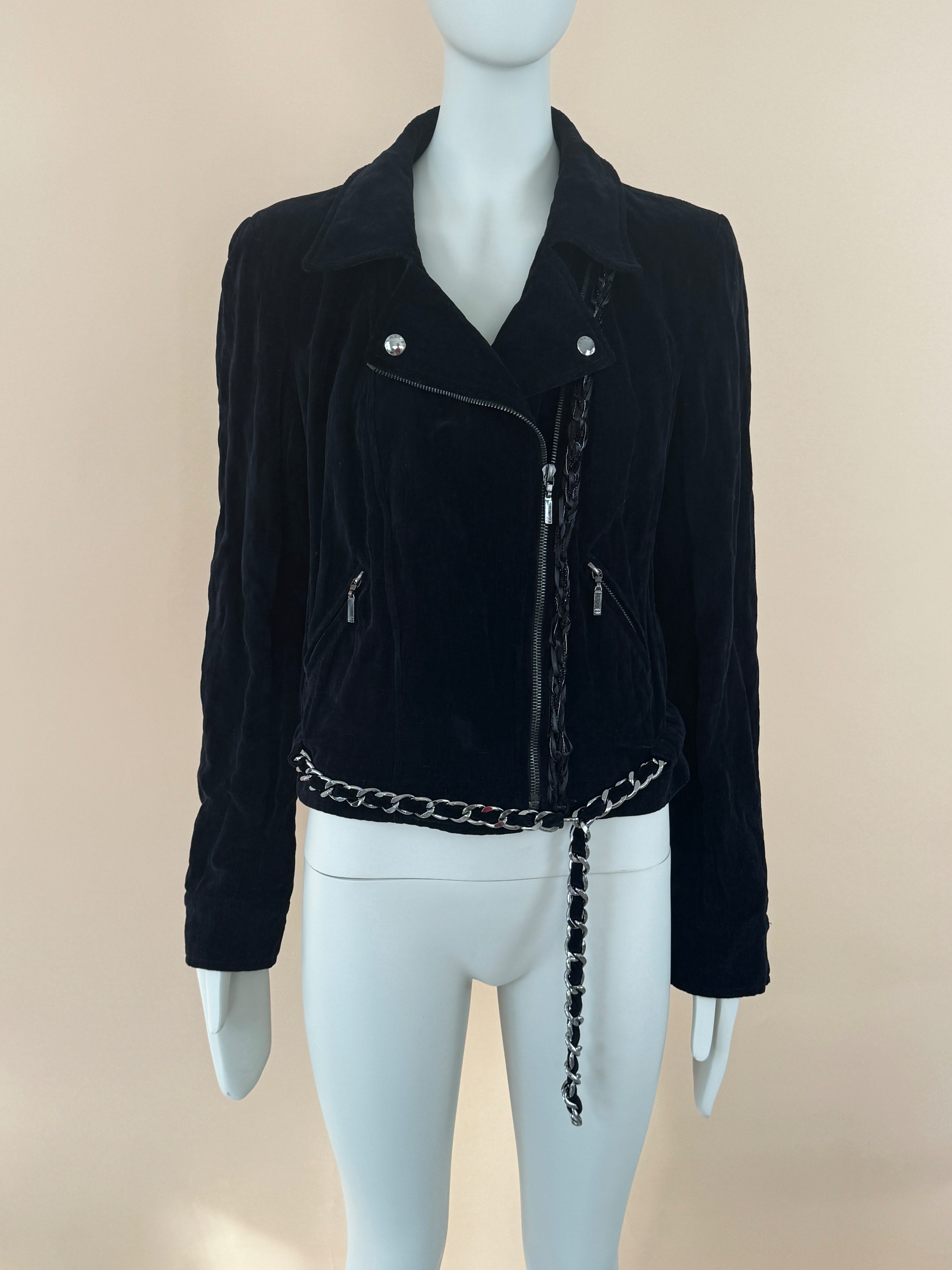 Chanel Black Suede Biker Jacket Size S velvet