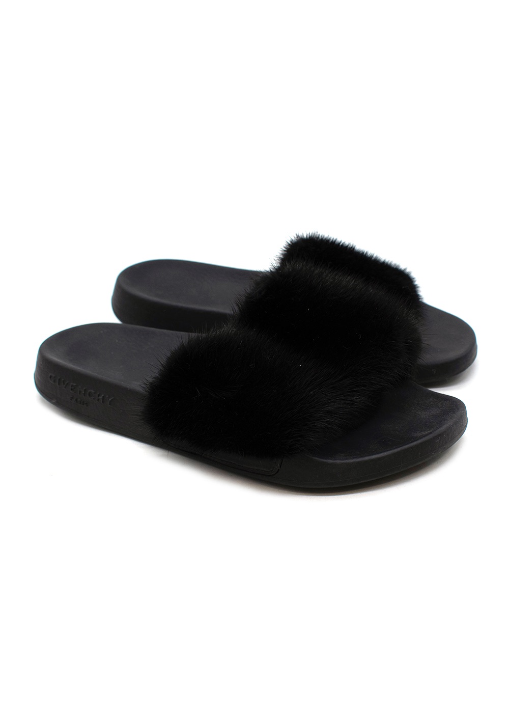 Preowned Givenchy Black Faux Fur Slides Size 36 rubber