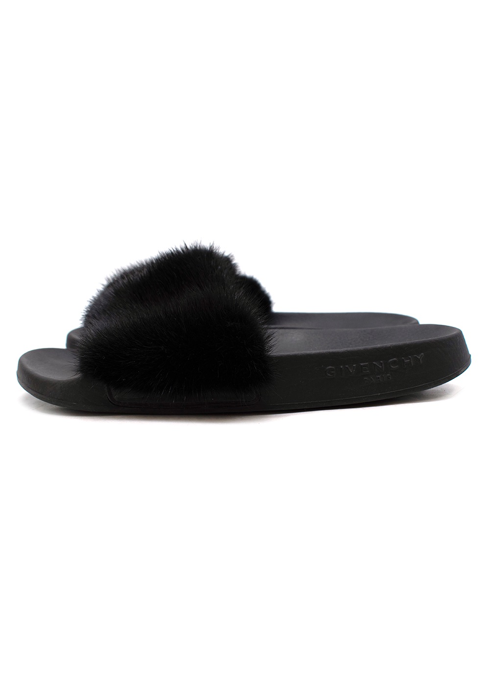 Preowned Givenchy Black Faux Fur Slides Size 36 rubber