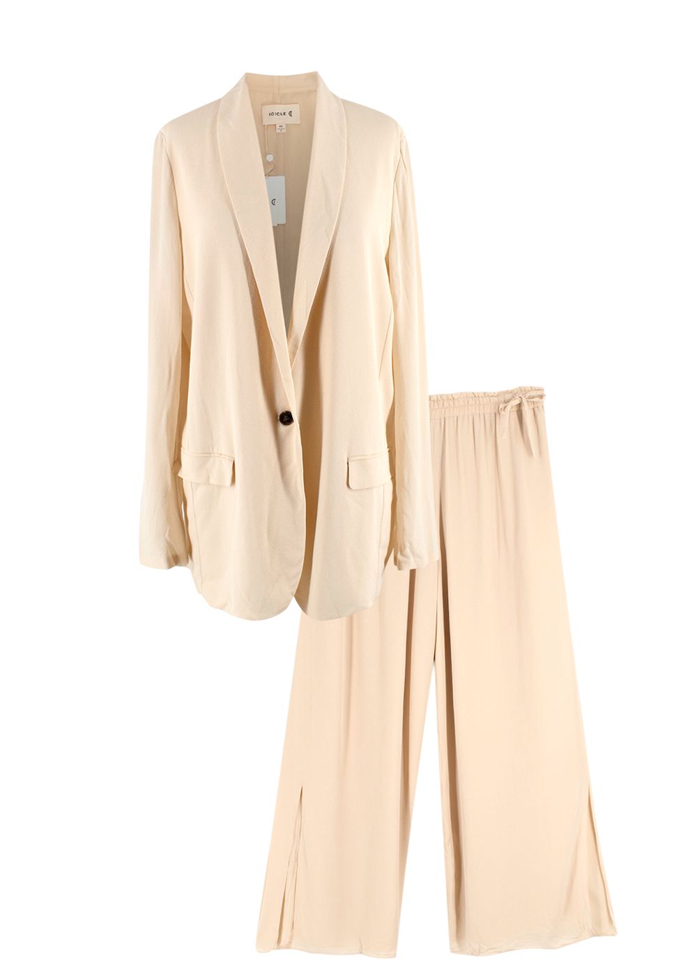 Icicle Beige Silk Blazer and Wide Leg Trouser Suit Size M