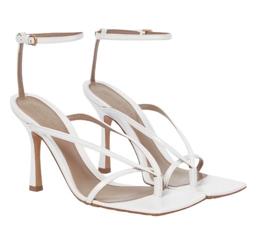 Bottega Veneta White Leather Stretch Ankle Strap Sandals Size 36