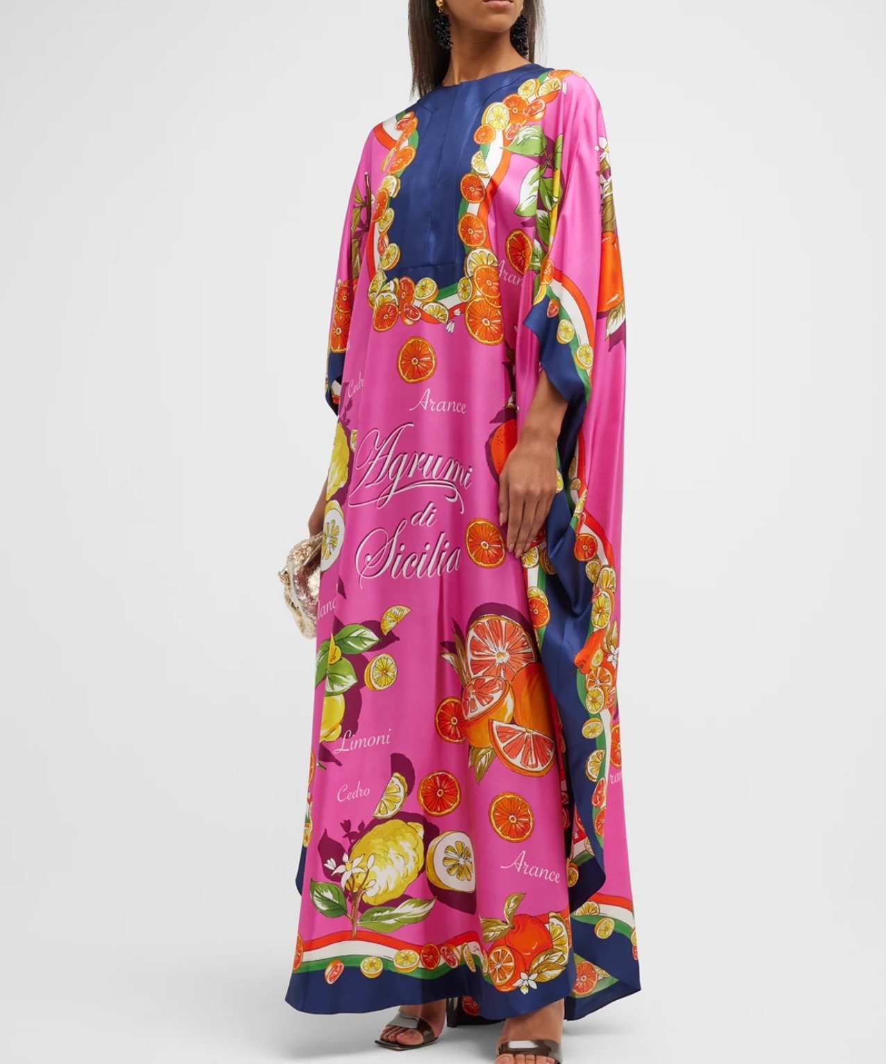 Preowned Dolce  Gabbana Pink Capri Silk Painterly Fruit Kaftan Size S Multicolor