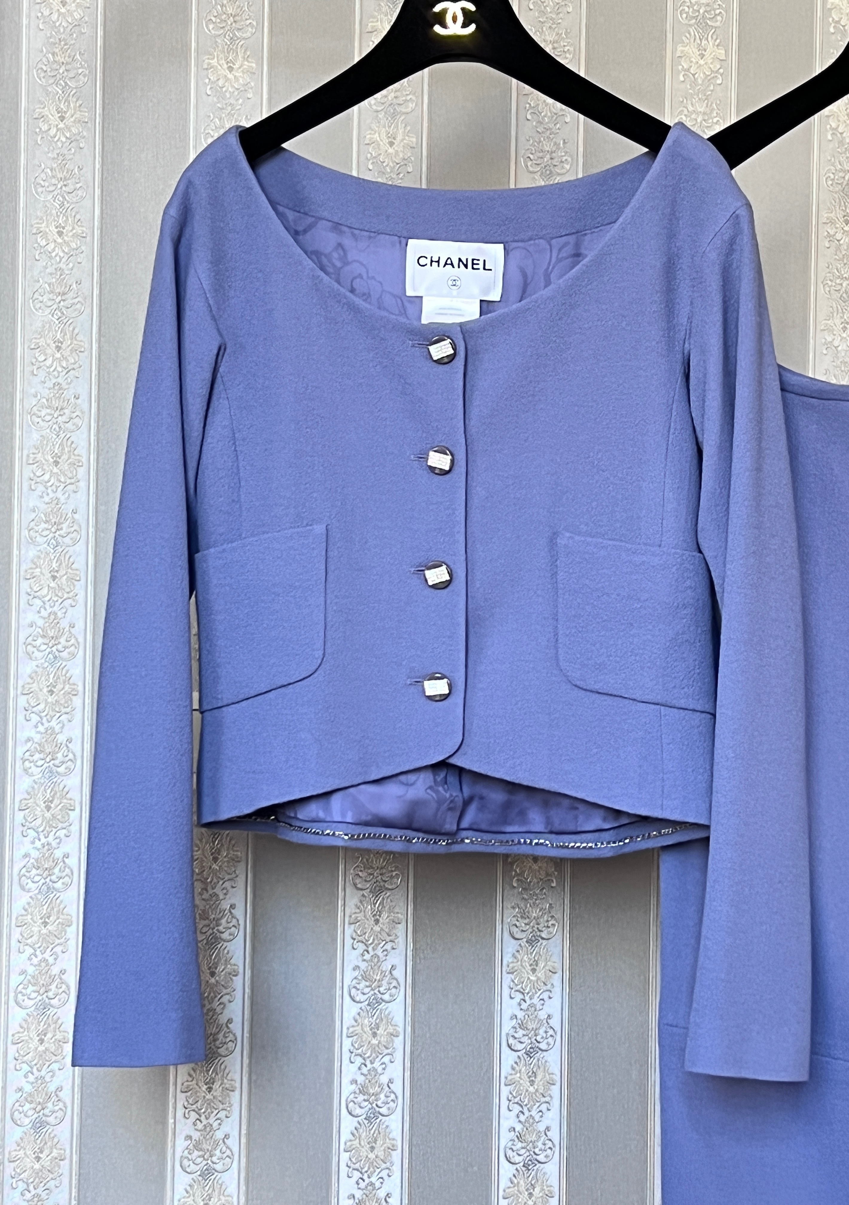 Preowned Chanel Lilac Tweed Jacket Size S lavender