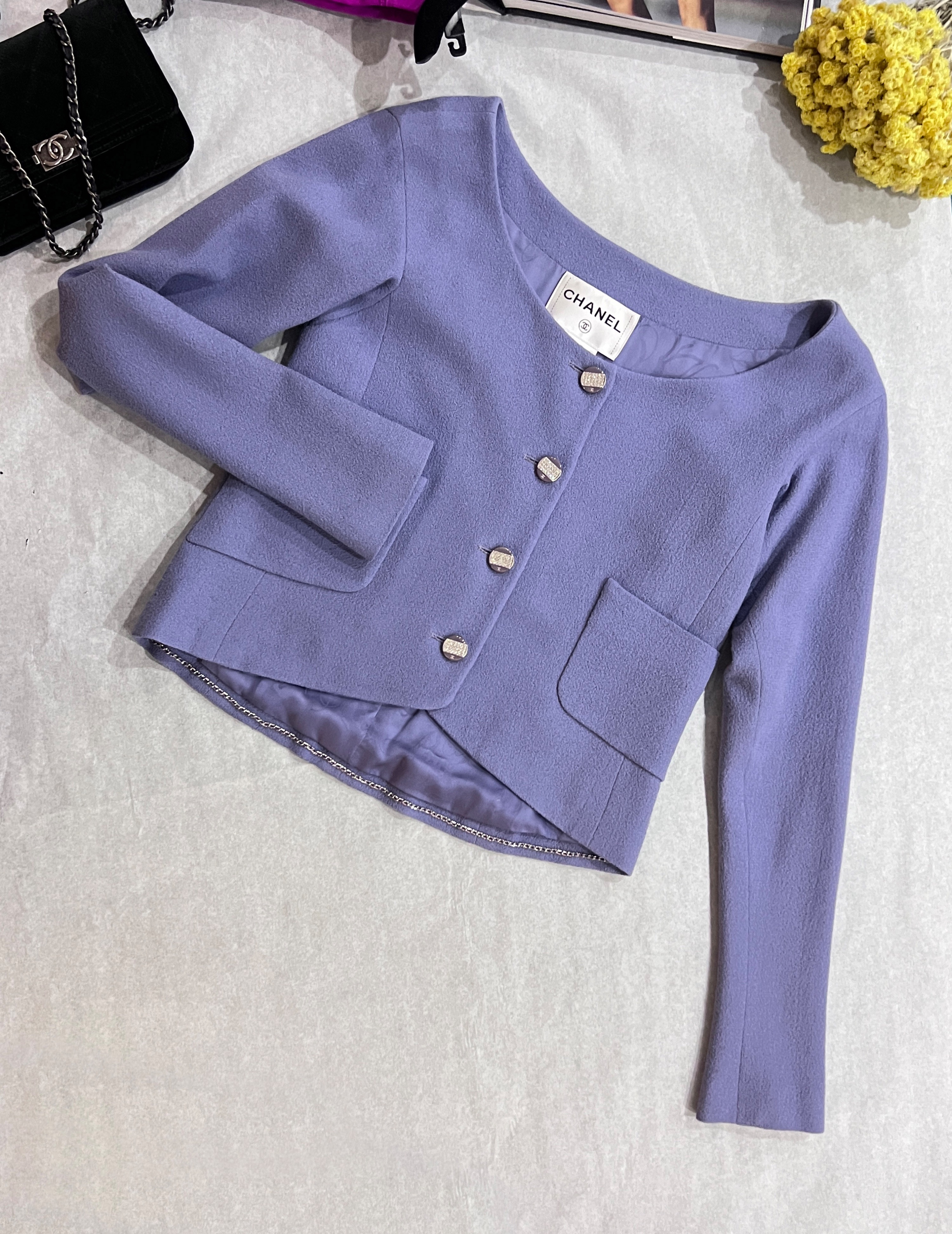 Preowned Chanel Lilac Tweed Jacket Size S lavender