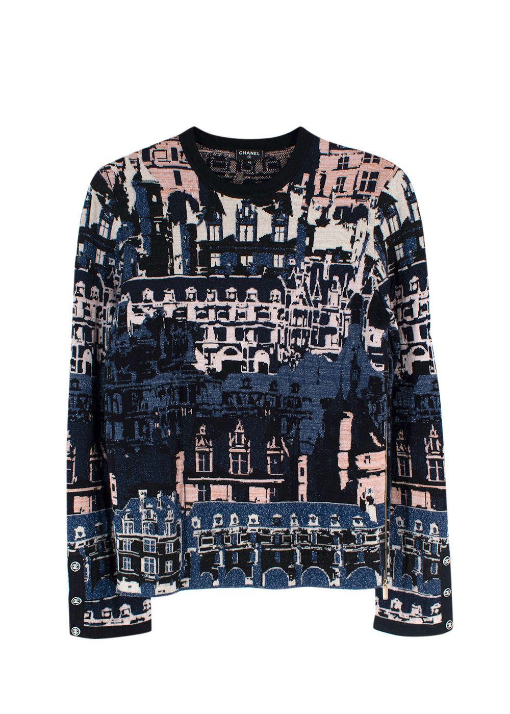 Chanel Blue And Pink Metallic  City Motif Cashmere Blend Jumper Size S midnight blue/pink cashmere/polyester/silk