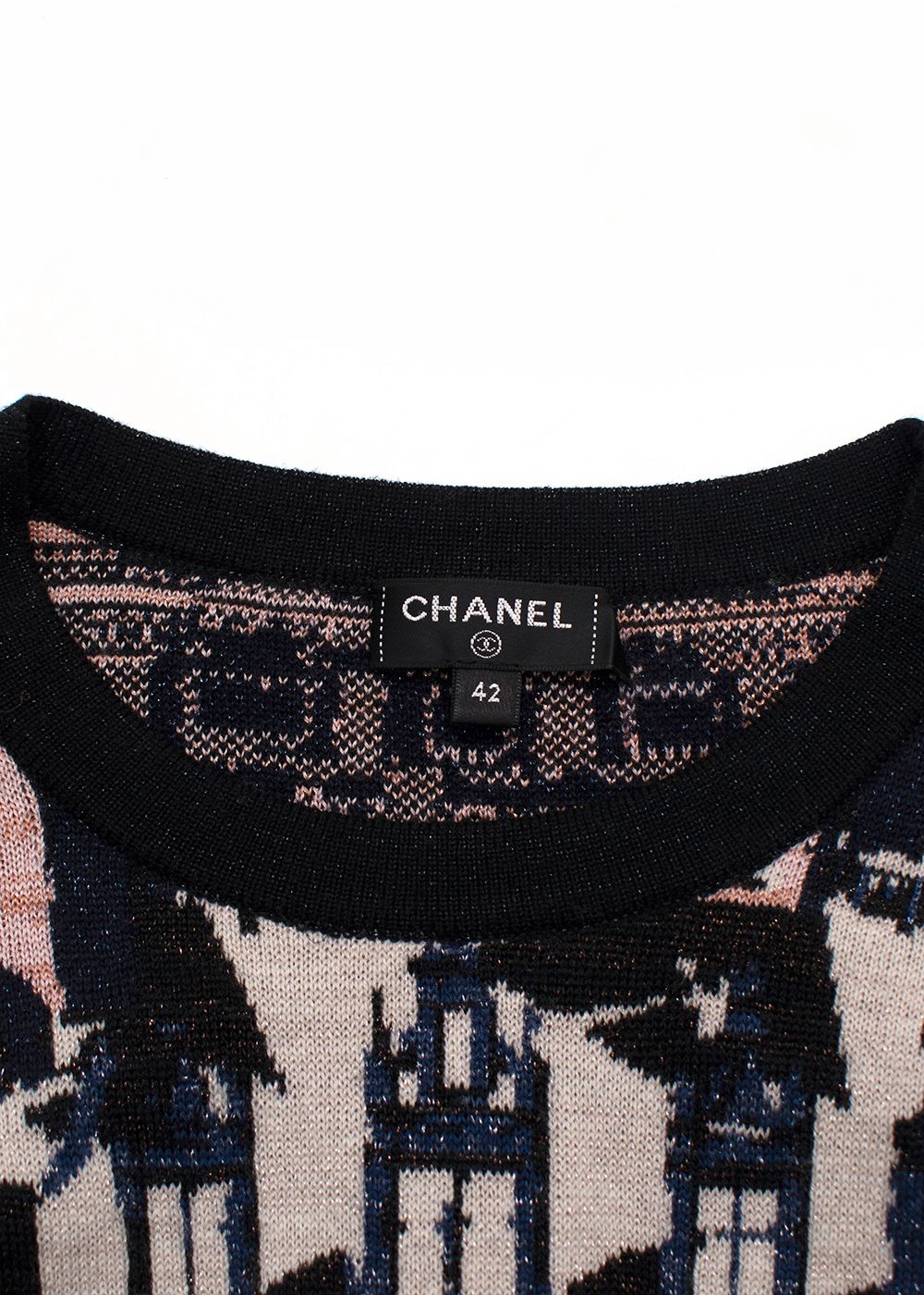 Chanel Blue And Pink Metallic  City Motif Cashmere Blend Jumper Size S midnight blue/pink cashmere/polyester/silk