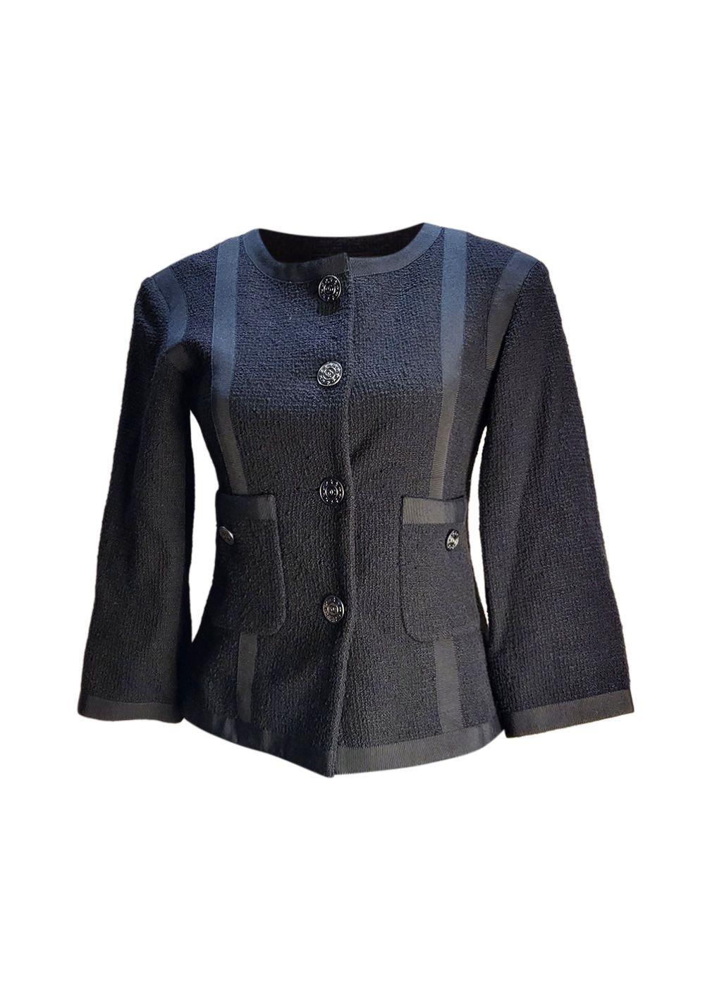 Preowned Chanel Black Tweed Classic Jacket Size XS