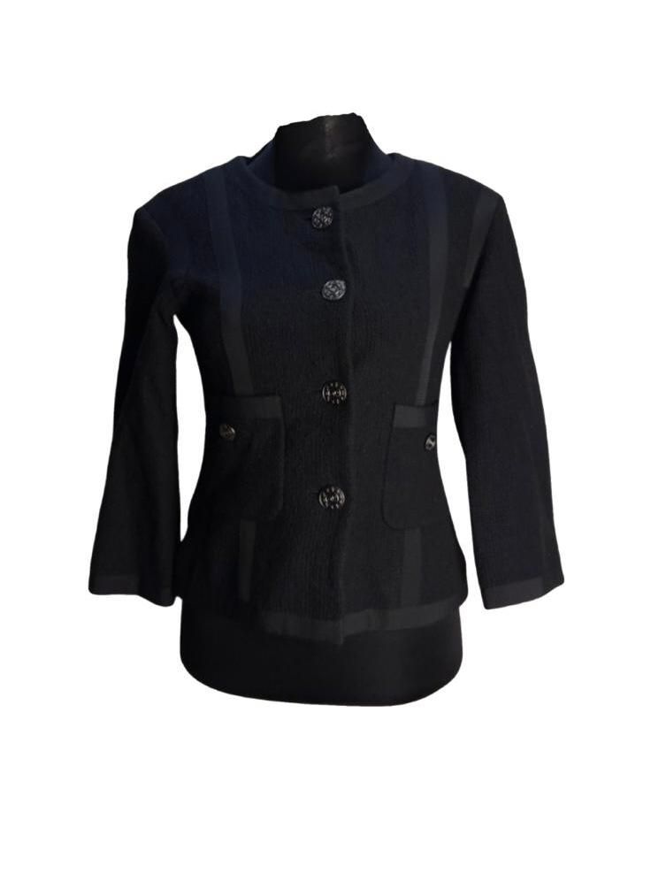 Preowned Chanel Black Tweed Classic Jacket Size XS