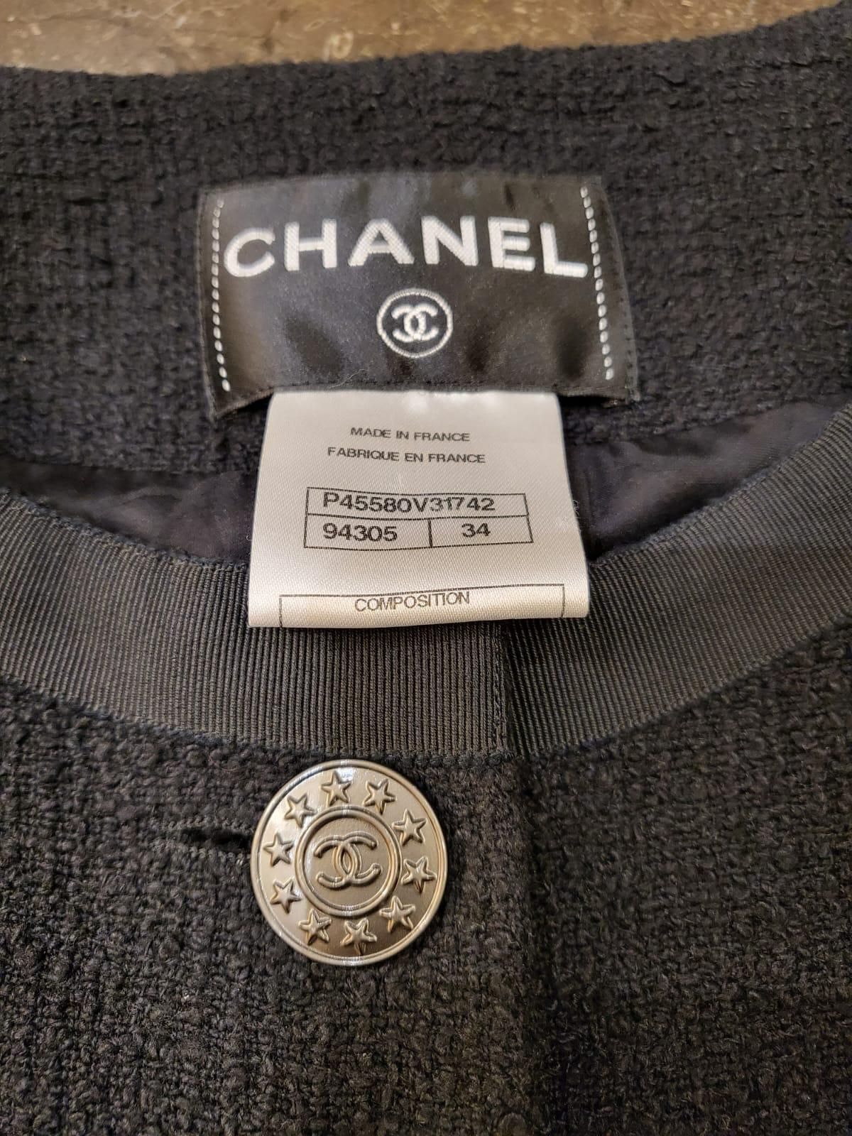 Preowned Chanel Black Tweed Classic Jacket Size XS