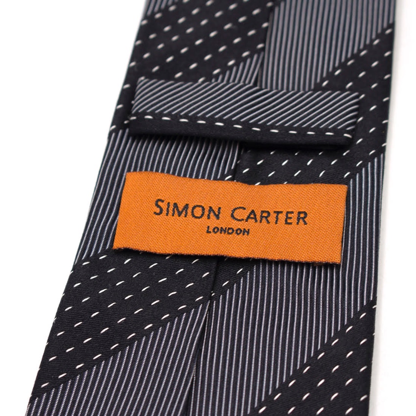 Men's Simon Carter monochrome striped silk-jacquard tie Black silk