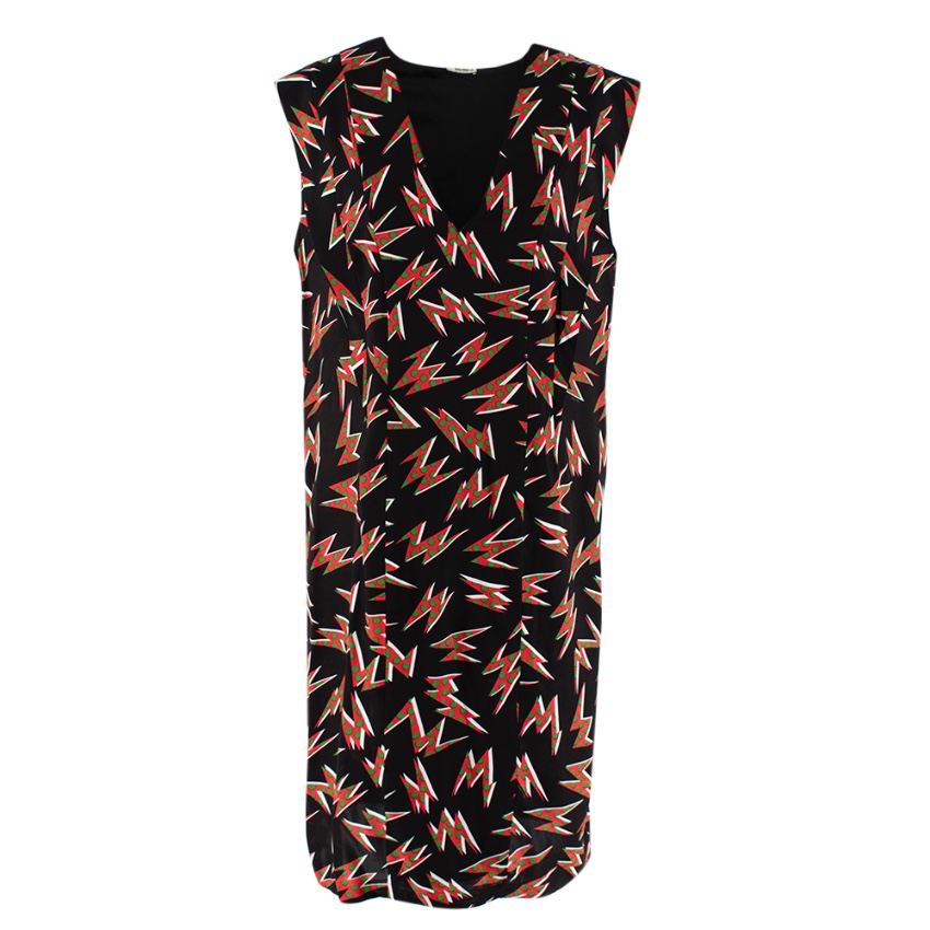 Miu Miu Black  Red Bolt Print Crepe Dress Size M