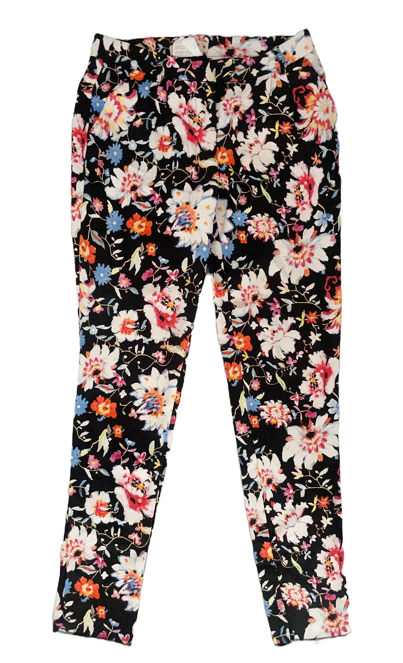 Preowned Etro Black Floral Printed Cigarette Trousers Size S viscose