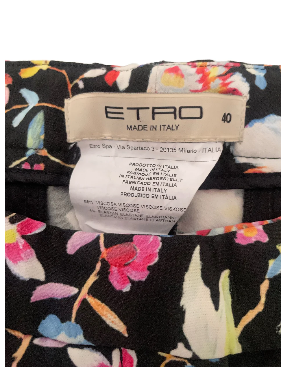 Preowned Etro Black Floral Printed Cigarette Trousers Size S viscose