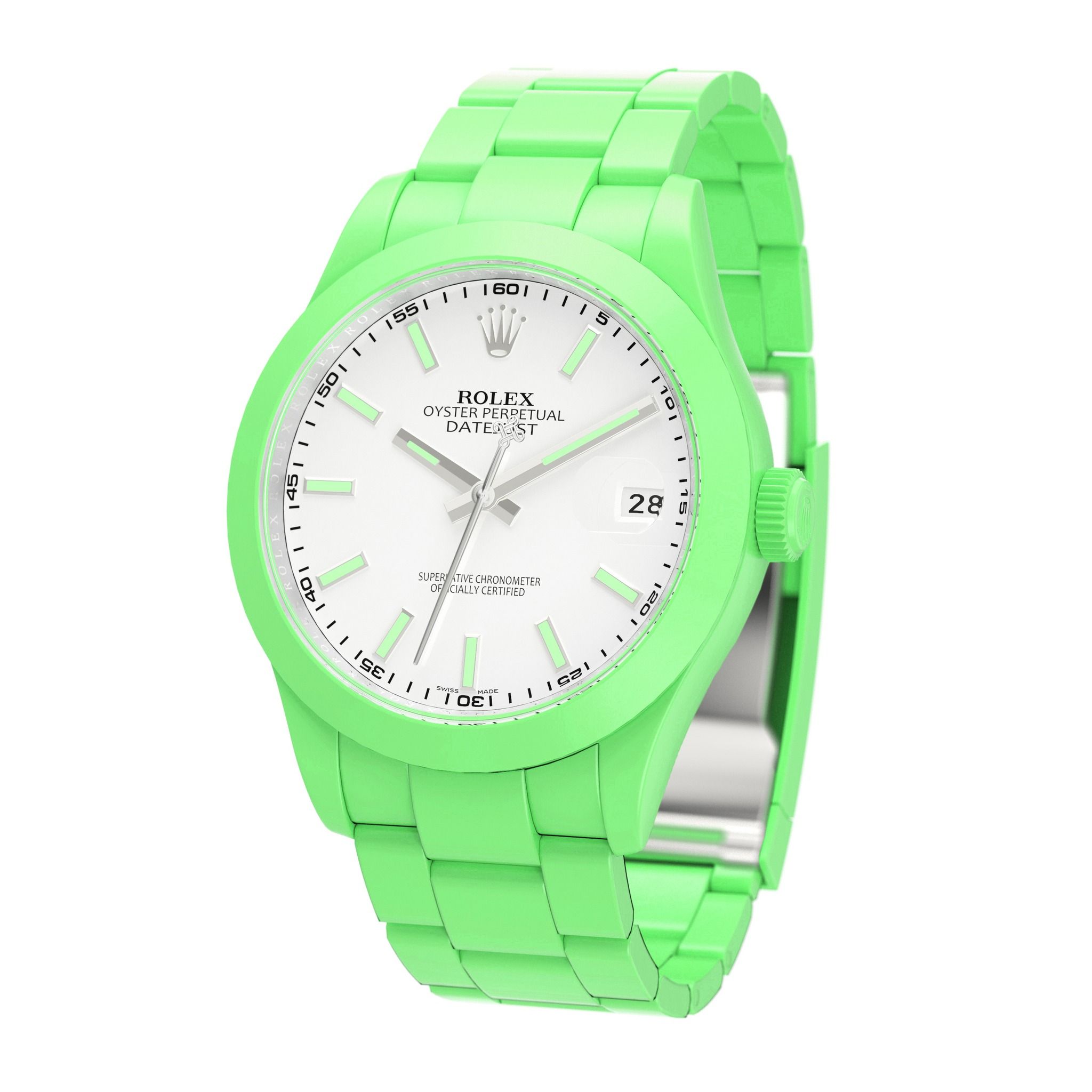 Rolex DateJust 41mm Sorbet Ceramic Custom Apple Green Coated Steel Watch