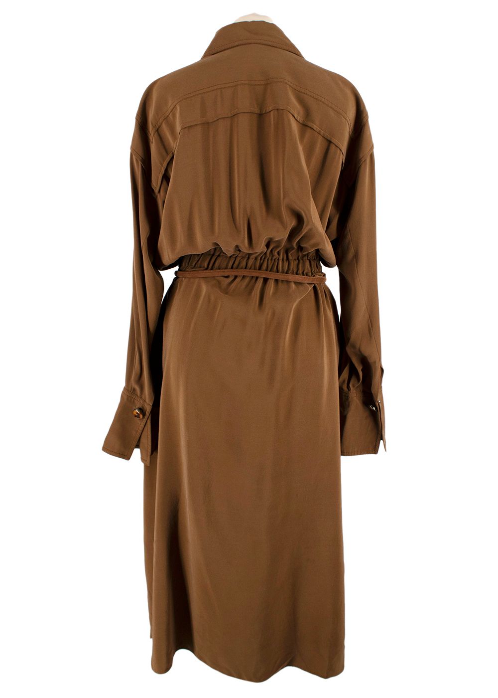 Fendi Brown Silk Midi Dress with Suede Rope Belt Size XS