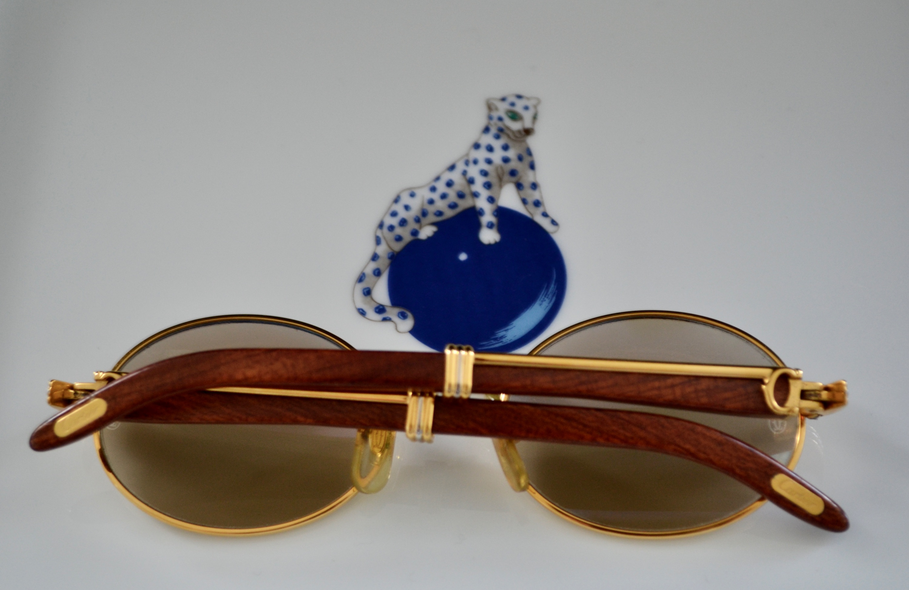 Cartier Vintage 18kt Gold Plated Bubinga Wood Sunglasses