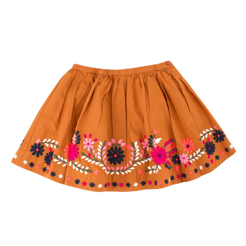 Boys Bonpoint Girls 4Y Caramel Floral Embroidered Skirt Size 4 Years Orange cotton