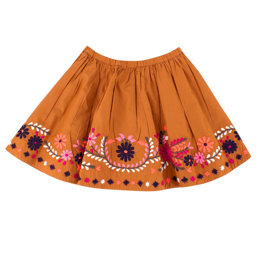 Boys Bonpoint Girls 4Y Caramel Floral Embroidered Skirt Size 4 Years Orange cotton