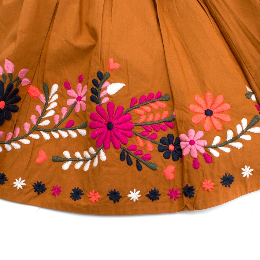 Boys Bonpoint Girls 4Y Caramel Floral Embroidered Skirt Size 4 Years Orange cotton