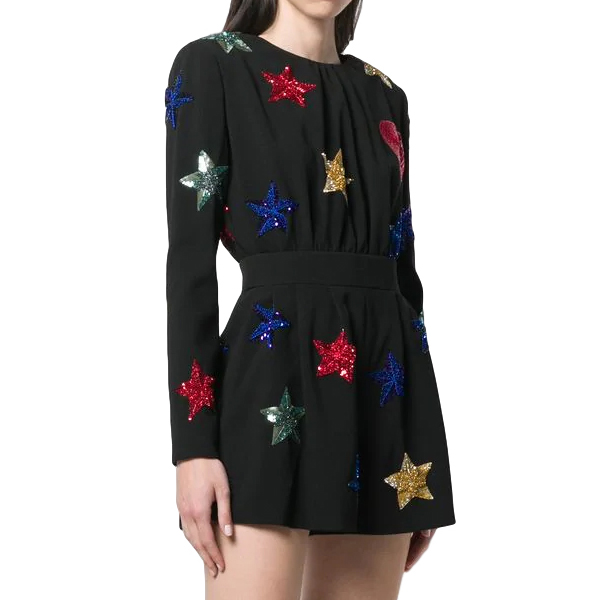 Preowned Saint Laurent Black Embroidered Runway Playsuit Size M sable