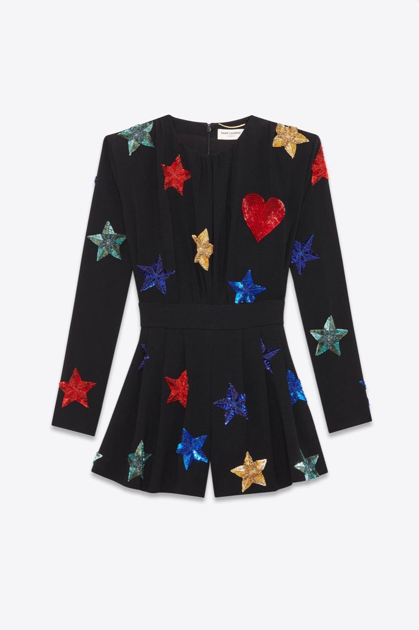 Preowned Saint Laurent Black Embroidered Runway Playsuit Size M sable