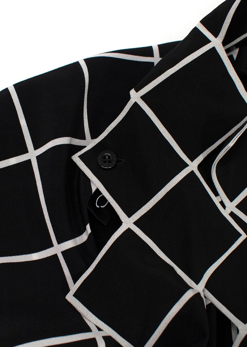 Oscar de La Renta Black and White Geometric Silk Blouse Size XS Black White